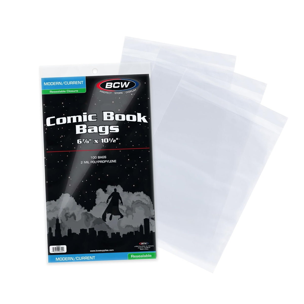 BCW Modern Comic Book Bags - Resealable 100 ct | Acid-Free Polypropylene