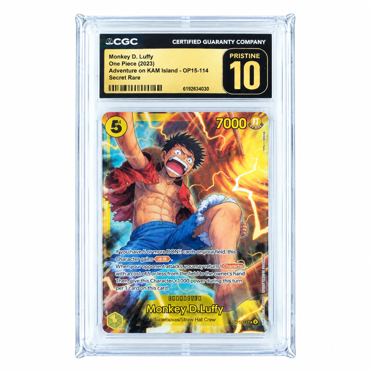Monkey D. Luffy OP15-114 Secret Rare One Piece trading card graded CGC Pristine 10